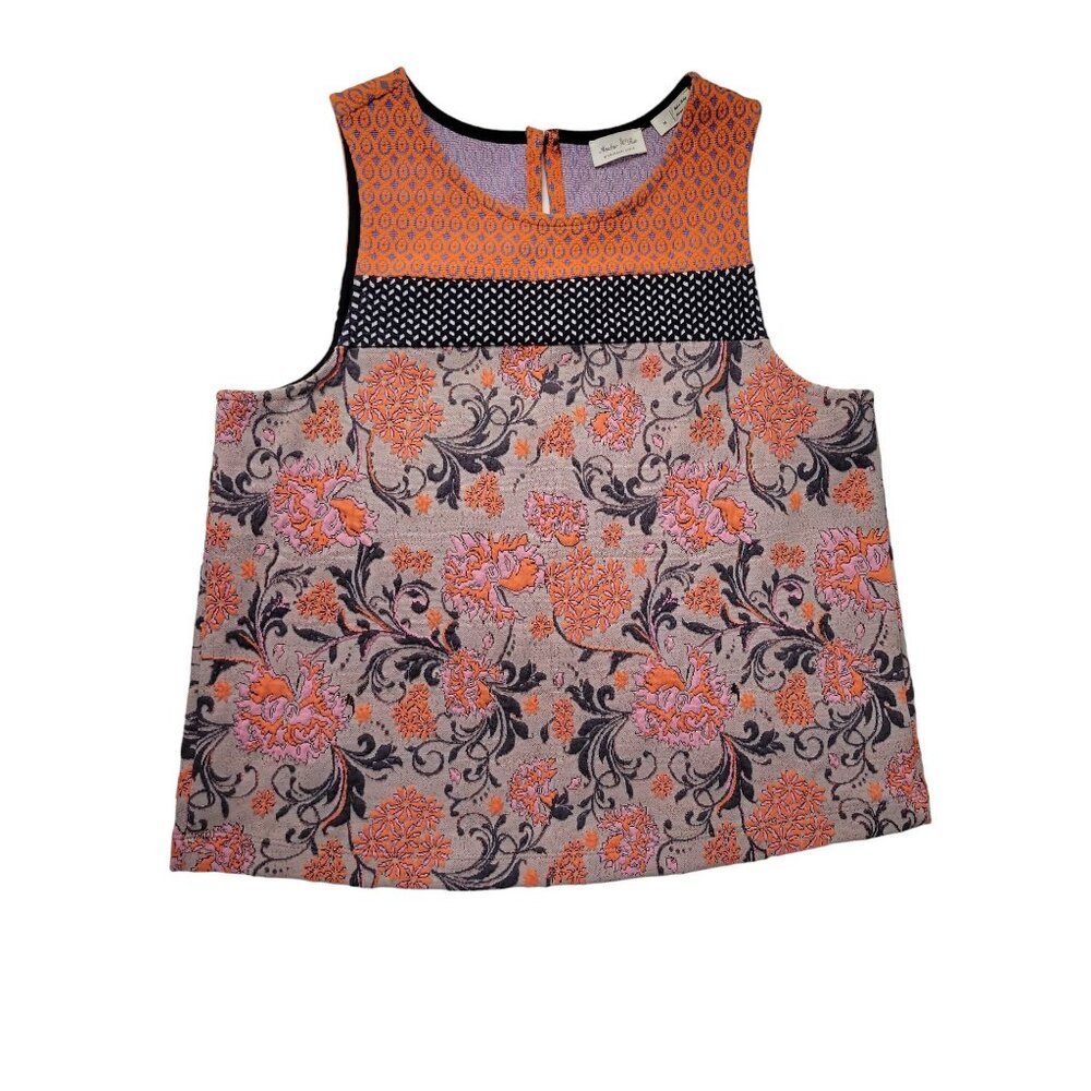 Meadow Rue Orange Black Floral Sleeveless Blouse